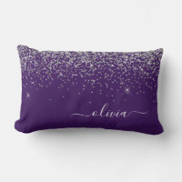 Purple Silver Glitter Girly Monogram Name
