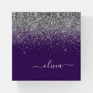 Purple Silver Glitter Girly Monogram Name Paperweight