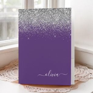 Purple Silver Glitter Girly Monogram Name Pocket Folder