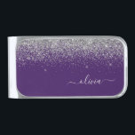 Purple Silver Glitter Girly Monogram Name Silver Finish Money Clip<br><div class="desc">Silver and Purple Sparkle Glitter Brushed Metal Monogram Name Money Clip. This makes the perfect graduation,  sweet 16 birthday,  wedding,  bridal shower,  anniversary,  baby shower or bachelorette party gift for someone that loves glam luxury and chic styles.</div>