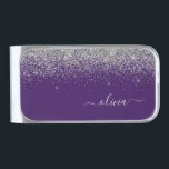 Purple Silver Glitter Girly Monogram Name Silver Finish Money Clip<br><div class="desc">Silver and Purple Sparkle Glitter Brushed Metal Monogram Name Money Clip. This makes the perfect graduation,  sweet 16 birthday,  wedding,  bridal shower,  anniversary,  baby shower or bachelorette party gift for someone that loves glam luxury and chic styles.</div>