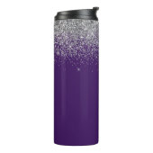 Purple Silver Glitter Girly Monogram Name Thermal Tumbler (Rotated Left)