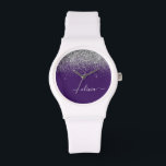 Purple Silver Glitter Girly Monogram Name Watch<br><div class="desc">Purple and Silver Sparkle Glitter Script Monogram Name Watch. This makes the perfect graduation,  birthday,  wedding,  bridal shower,  anniversary,  baby shower or bachelorette party gift for someone that loves glam luxury and chic styles.</div>