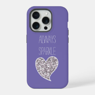 Purple Silver Glitter Heart iPhone 15 Pro Case