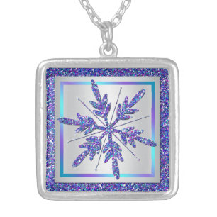 Purple Silver Glitter LOOK Snowflake Necklace
