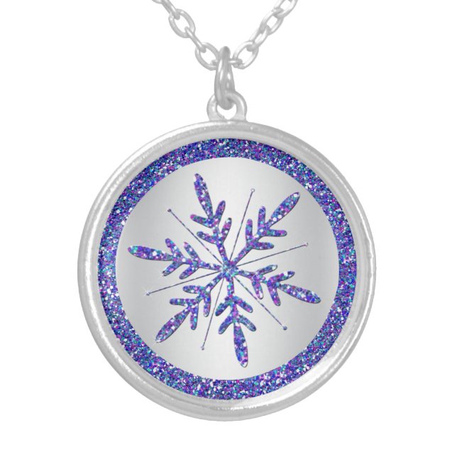 Purple Silver Glitter LOOK Snowflake Necklace (Front)