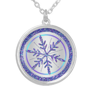 Purple Silver Glitter LOOK Snowflake Necklace