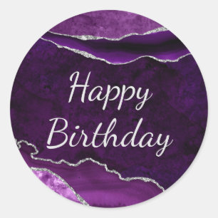 Purple & Silver Glitter Marble Agate Birthday Classic Round Sticker