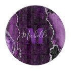 Purple & Silver Glitter Marble Agate Monogram