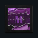 Purple & Silver Glitter Marble Agate Monogram Gift Box<br><div class="desc">Purple and Faux Silver Glitter Marble Agate Monogram design</div>