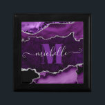 Purple & Silver Glitter Marble Agate Monogram Gift Box<br><div class="desc">Purple and Faux Silver Glitter Marble Agate Monogram design</div>