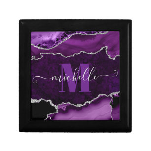 Purple & Silver Glitter Marble Agate Monogram Gift Box