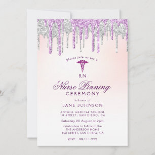 purple silver glitter Nurse pinning ceremony Invitation