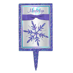 Purple Silver Glitter Snowflake Birthday Cake Pick