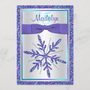 Purple Silver Glitter Snowflake Quinceanera Invite