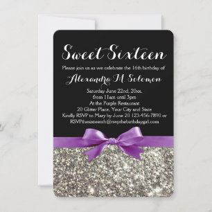 Purple Silver Glitter Sweet 16 Party Invitation