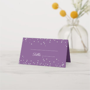 Purple Silver Glitter Wedding Reception Place Card