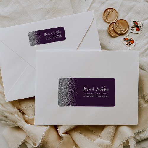 Purple Silver Glitter Wedding Return Address Label