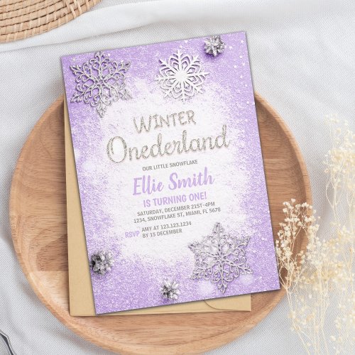 Purple Silver Glitter Winter ONEderland Invitation