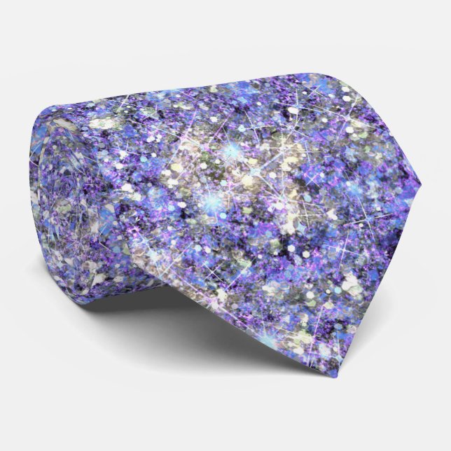 Purple Silver Glitz Blue Grey Mermaid Glitter Neck Tie (Rolled)