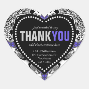 Purple Silver Gothic Medieval Thank You Heart Heart Sticker