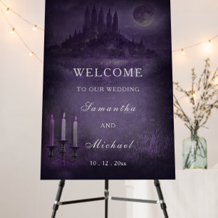 Purple Silver Gothic Romance Wedding Welcome Foam Board