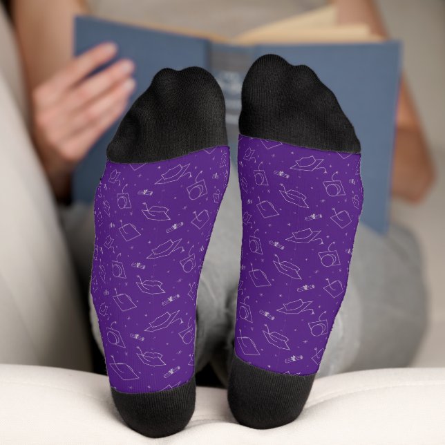 Purple & Silver Graduation Cap Toss Socks (Bottom)