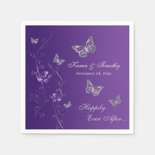 Purple Silver Gray Butterfly Floral Paper Napkins