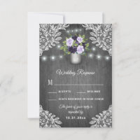 Purple Silver Gray Floral Lace Wedding RSVP Cards