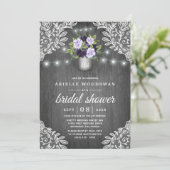 Purple Silver Gray Floral Rustic Bridal Shower Invitation (Standing Front)