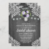 Purple Silver Gray Floral Rustic Bridal Shower Invitation (Front/Back)