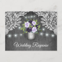 Purple Silver Gray Floral Rustic Jar Wedding RSVP