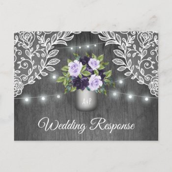 Purple Silver Gray Floral Rustic Jar Wedding Rsvp Invitation Postcard by RusticWeddings at Zazzle