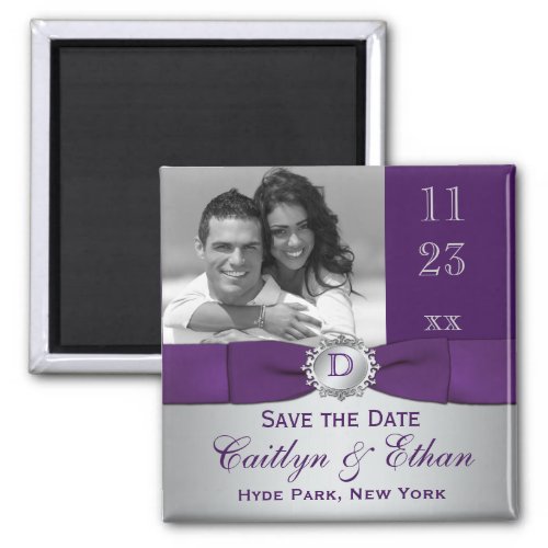 Purple Silver Gray Floral Save the Date Magnet
