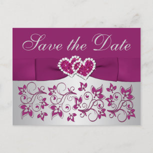 Purple, Silver Gray Floral Save the Date Postcard