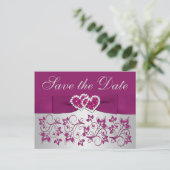 Purple, Silver Gray Floral Save the Date Postcard (Standing Front)