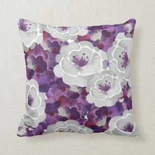 Purple Silver Gray Floral square accent pillow
