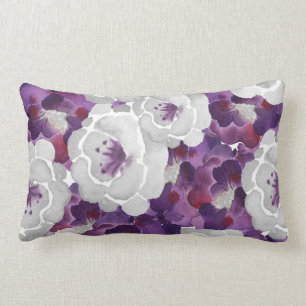 Purple Silver Gray Floral watercolor accent pillow