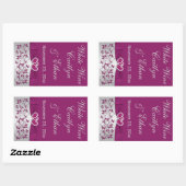 Purple, Silver Gray Floral Wedding Wine Bottle Rectangular Sticker (Sheet)