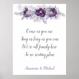Purple Silver Gray No Seating Plan Wedding Sign