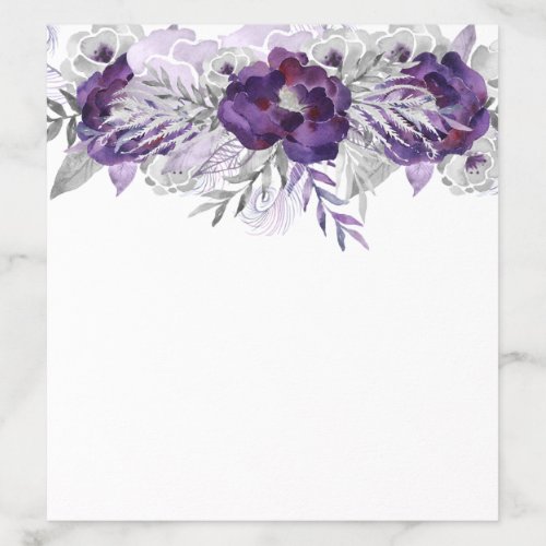 Purple Silver Gray Watercolor Flowers on White Envelope Liner