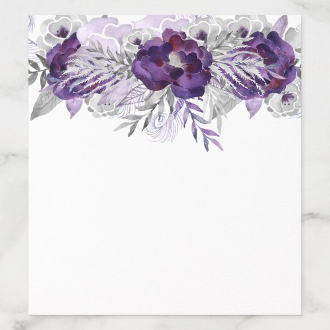 Purple Silver Gray Watercolor Flowers on White Envelope Liner (Design)