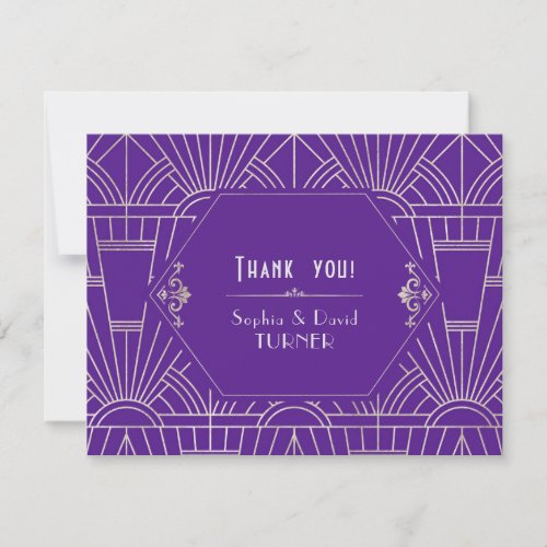 Purple Silver Great Gatsby Art Deco Save The Date Thank You Card