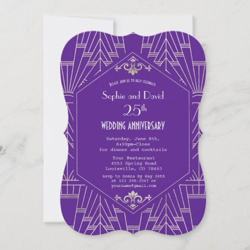 Purple Silver Great Gatsby Wedding Anniversary Invitation