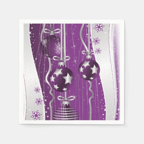 Purple silver grey Christmas balls and snowflakes Napkins