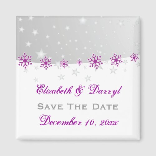 Purple silver grey snowflake wedding Save the Date Magnet