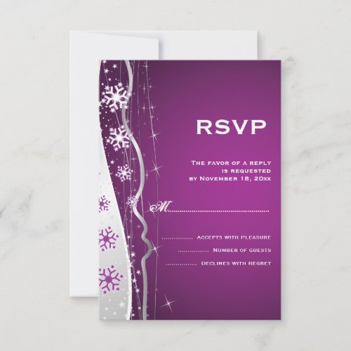 Purple silver grey snowflake winter wedding RSVP