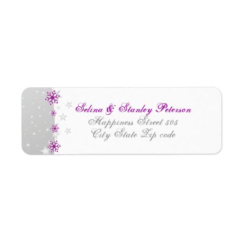 Purple silver grey white snowflake wedding label