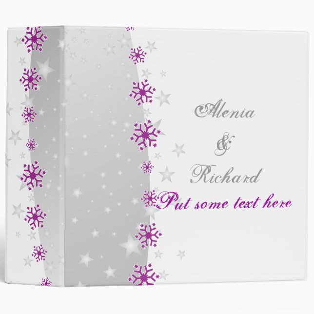 Purple silver grey white snowflake wedding planner binder (Front/Spine)