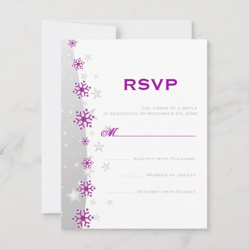 Purple silver grey white snowflake wedding RSVP